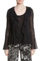 Women's Fuzzi Ruffle Tulle Tie Front Cardigan