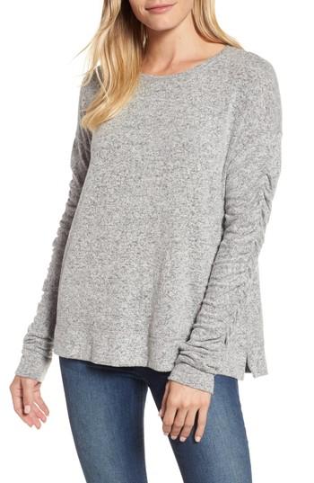 Petite Women's Caslon Ruched Sleeve Pullover, Size P - Grey