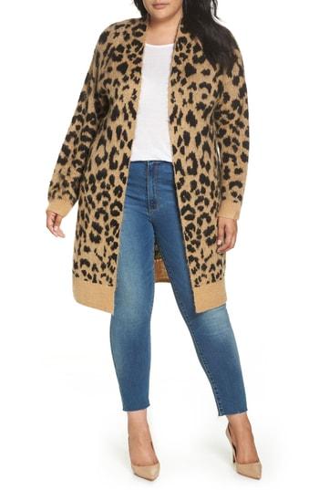 Women's Bp. Long Leopard Jacquard Cardigan