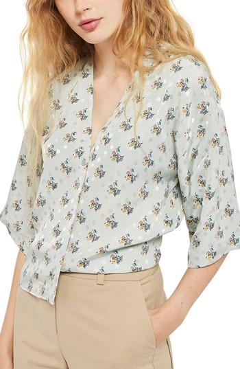 Women's Topshop Tilly Tie Sleeve Blouse Us (fits Like 0-2) - Green