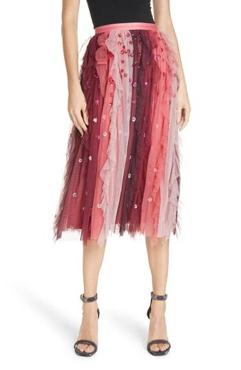 Women's Needle & Thread Rainbow Midi Skirt - Red