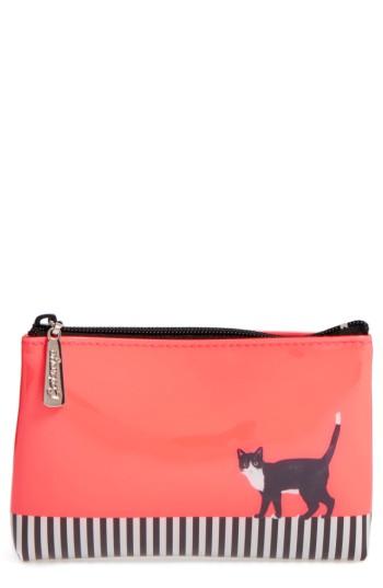 Catseye London Cat On Stripe Zip Pouch, Size - Peach