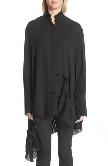 Women's Alexander Mcqueen Asymmetrical Hem Silk Georgette Shirt Us / 38 It - Black