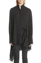 Women's Alexander Mcqueen Asymmetrical Hem Silk Georgette Shirt Us / 38 It - Black