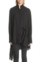Women's Alexander Mcqueen Asymmetrical Hem Silk Georgette Shirt Us / 38 It - Black
