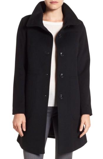 Women's Kristen Blake Funnel Neck Wool Blend Coat - Black