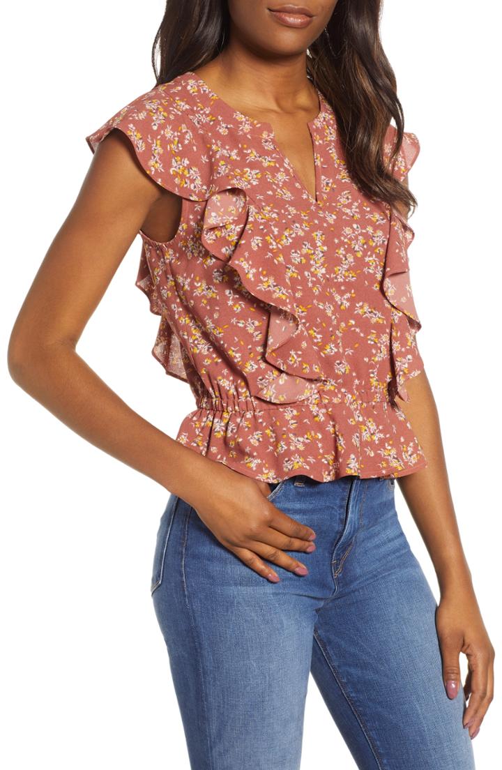 Women's 1.state Flounce Heritage Bouquet Blouse - Red