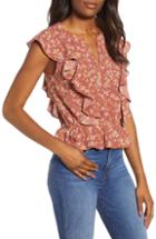 Women's 1.state Flounce Heritage Bouquet Blouse - Red