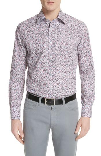 Men's Canali Regular Fit Floral Sport Shirt - White
