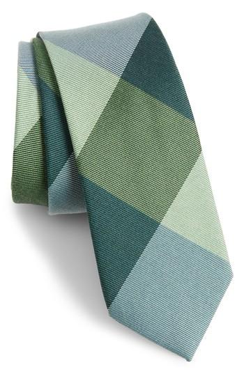 Men's The Tie Bar West Bison Plaid Wool & Silk Skinny Tie, Size - Green