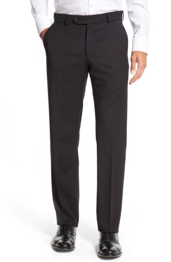 Men's Ballin Flat Front Solid Wool Trousers - Black