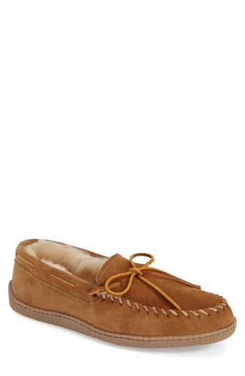 Men's Minnetonka Genuine Shearling Moccasin Slipper W - Beige