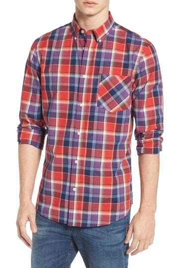 Men's Ben Sherman Trim Fit Plaid Sport Shirt - Red