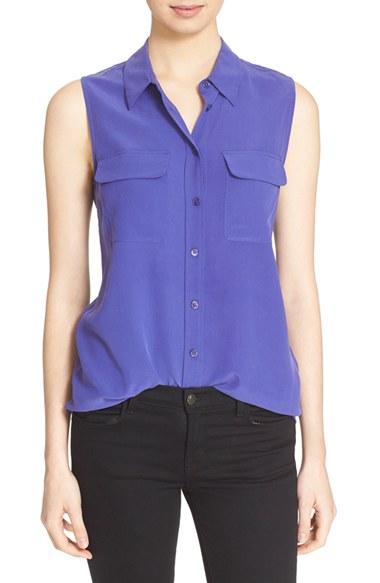 Women's Equipment 'slim Signature' Sleeveless Silk Shirt - Coral