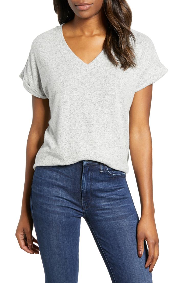 Women's Bobeau Cozy V-neck Tee - Grey