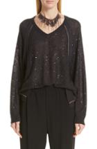Women's Brunello Cucinelli Sequin & Monili Embellished Linen & Silk Sweater - Black