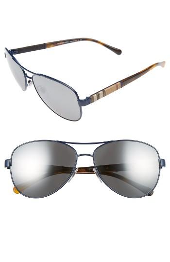 Women's Burberry 59mm Mirrored Aviator Sunglasses - Matte Blue
