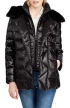 Women's Lauren Ralph Lauren Asymmetrical Placket Faux Fur Trim Quilted Jacket - Black