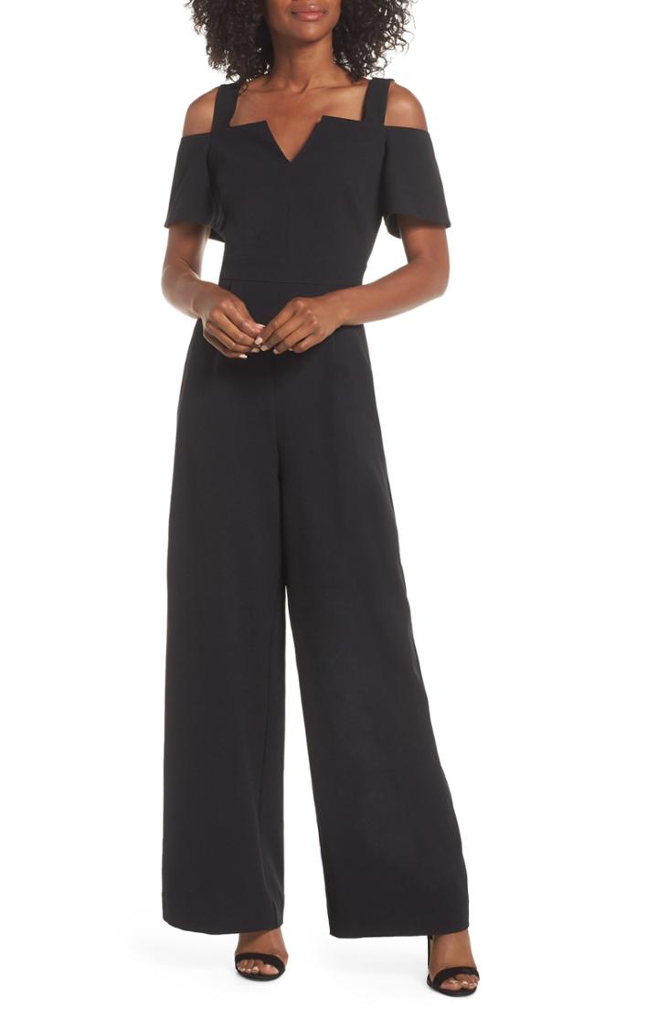 Women's Eliza J Cold Shoulder V-neck Jumpsuit (similar To 14w) - Black