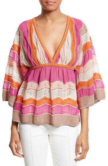 Women's M Missoni Bell Sleeve Zigzag Knit Top