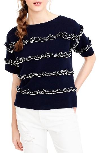 Women's J.crew Ruffle Boatneck Sweater, Size - Blue