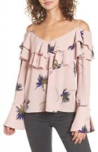 Women's Bp. Ruffle Print Off The Shoulder Blouse, Size - Pink