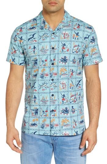 Men's Kahala Mini Series Regular Fit Broadcloth Camp Shirt - Blue