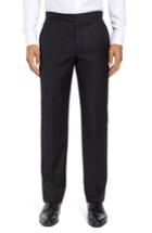 Men's Hickey Freeman Classic B Fit Flat Front Solid Wool Trousers R - Black