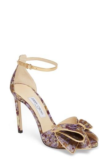 Women's Jimmy Choo Karlotta Bow Peep Toe Pump Us / 38eu - Purple