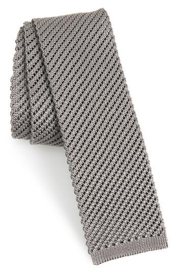 Men's Salvatore Ferragamo Ermete Knit Silk Tie, Size - Grey