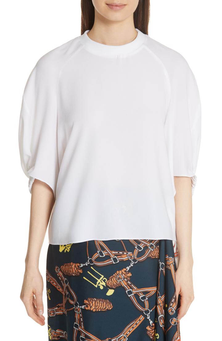 Women's Tibi Savannah Shirred Sleeve Crepe Blouse