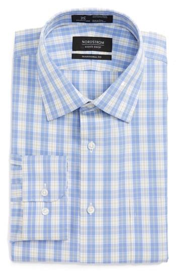 Men's Nordstrom Men's Shop Smartcare(tm) Traditional Fit Plaid Dress Shirt .5 - 32/33 - Yellow