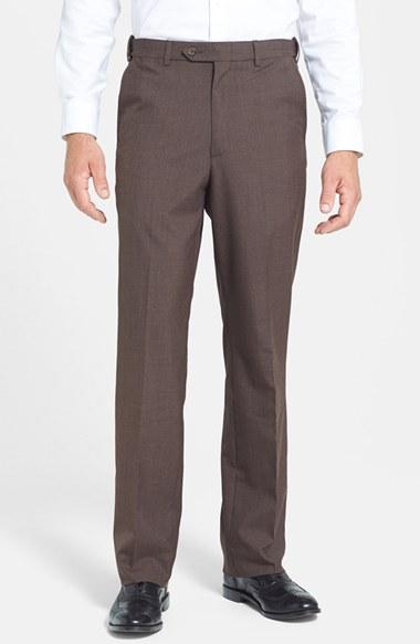 Men's Berle Self Sizer Waist Tropical Weight Flat Front Trousers X Unhemmed - Brown