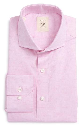 Men's Strong Suit Trim Fit Solid Cotton & Linen Dress Shirt .5 R - Pink