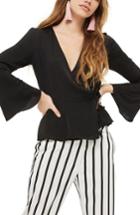 Women's Topshop Hammered Satin Wrap Top Us (fits Like 0) - Black