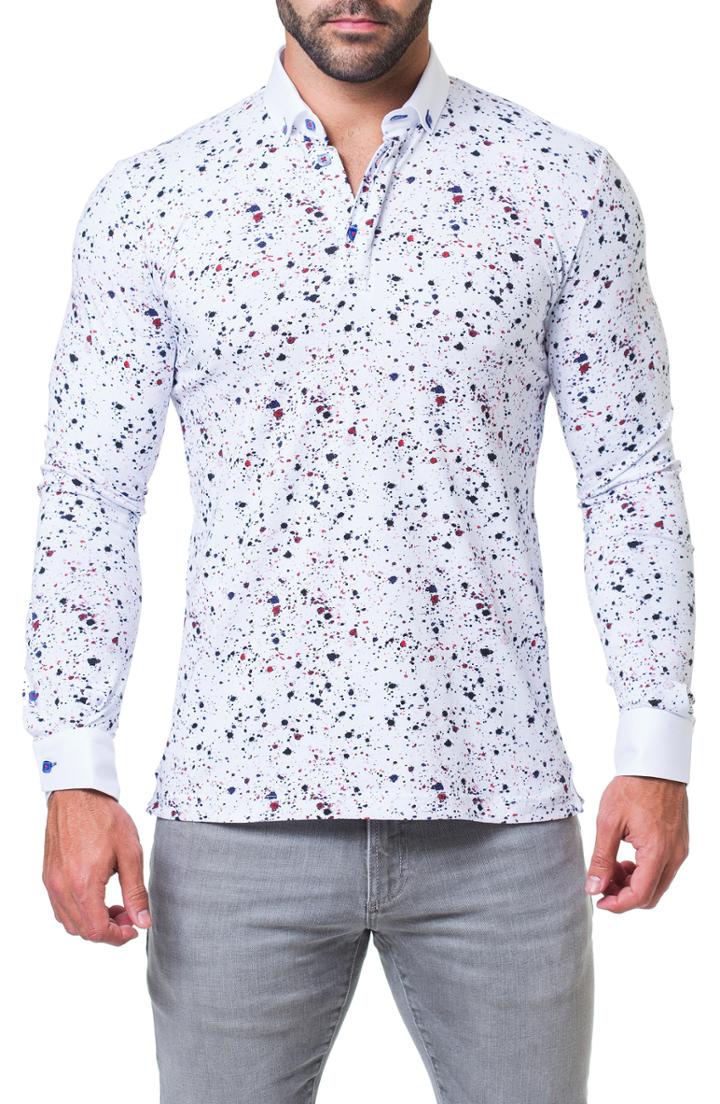 Men's Maceoo Newton Print Long Sleeve Polo - Red