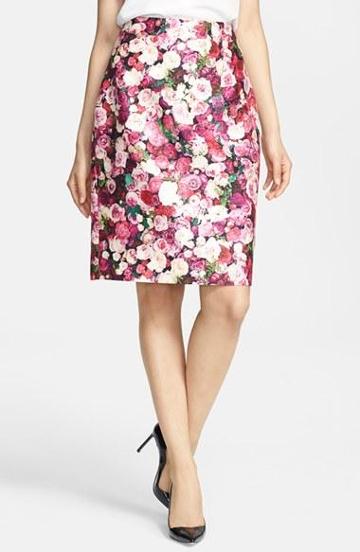 Kate Spade New York Rose Print Pencil Skirt
