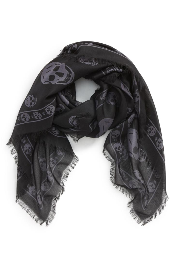 Men's Alexander Mcqueen Skull Print Modal & Silk Scarf, Size - Grey