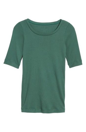 Women's Caslon Ballet Neck Cotton & Modal Knit Elbow Sleeve Tee, Size - Green