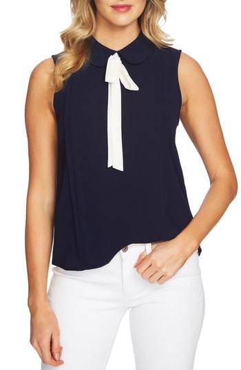 Women's Cece Contrast Tie Collar Blouse - Blue