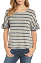 Women's Lucky Brand Mixed Stripe Ruffle Tee - Blue