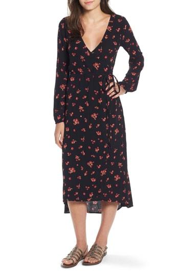 Women's Billabong Forever Wild Floral Print Wrap Dress - Black