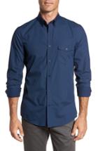 Men's Nordstrom Men's Shop Regular Fit Non-iron Diamond Print Sport Shirt, Size - Blue
