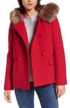 Women's Kate Spade New York Faux Fur Trim Hooded Peacoat - Red