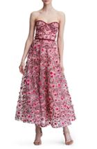 Women's Marchesa Notte Floral Embroidered Strapless Tea Length Gown