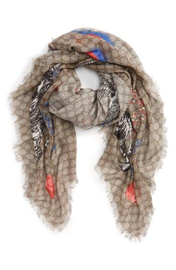 Men's Gucci Gg Print Modal & Silk Scarf, Size - Brown