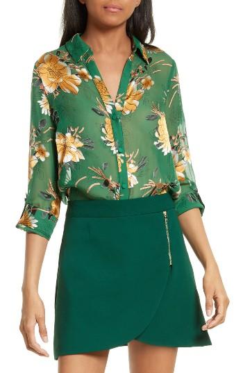 Women's Alice + Olivia Eloise Roll Sleeve Floral Blouse - Green