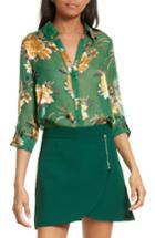 Women's Alice + Olivia Eloise Roll Sleeve Floral Blouse - Green