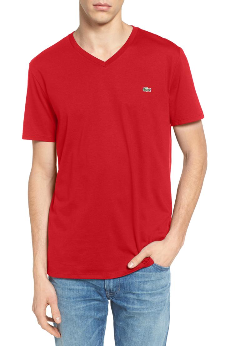Men's Lacoste V-neck T-shirt (3xl) - Red
