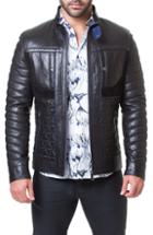 Men's Maceoo Regular Fit Quilted Leather Jacket (l) - Black